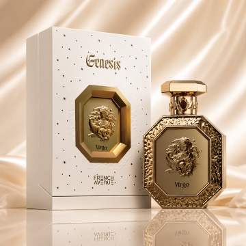 Parfum Arăbesc Genesis Virgo French Avenue 90 ml, Apă de Parfum Unisex, Damă și Bărbat, Inspirat Queen of Silk, Aromă Aromatic Orientală Fructat Florală cu Citrice, Condimente, Note Proaspete, Flori Albe, Lavandă, Note Calde, Oud, Lemn de Cedru, Ambră, Mo