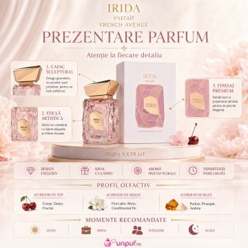 Parfum Arăbesc Irida French Avenue 100 ml, Apă de Parfum Damă, Inspirat Electric Cherry, Aromă Floral Fructată cu Cireșe, Note Dulci, Citrice, Condimente, Flori Albe, Lavandă, Mosc, Note Pudrate, Lemn de Cedru și Ambră - Img 3