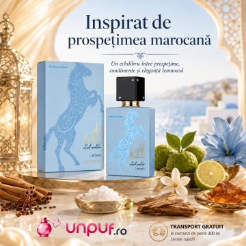 Parfum Arăbesc Lail Maleki Moroccan Blue Lattafa 100 ml, Apă de Parfum Bărbat, Aromă Lemnos Aromatică cu Bergamotă, Citrice, Ambră, Mosc, Note Florale, Oud, Lemn de Santal și Paciuli - Img 8
