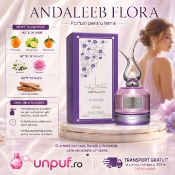 Parfum Arăbesc Lattafa Andaleeb Flora 100 ml, Apă de Parfum Damă, Aromă Floral Fructată cu Bergamotă, Pară, Portocală, Flori Albe, Iasomie, Trandafir, Mosc, Caramel, Chihlimbar și Lemn de Santal - Img 9