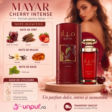 Parfum Arabesc Lattafa Mayar Cherry Intense EDP 100 ml Damă, Aromă Dulce Intensă cu Cireșe, Căpșuni, Cacao, Vanilie - Img 10