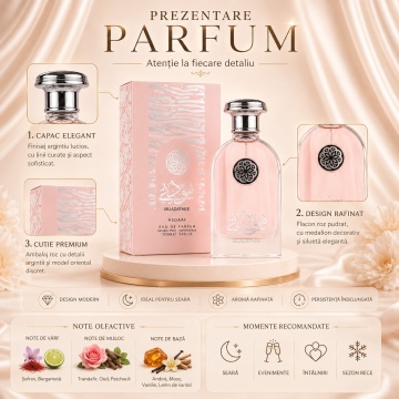 Parfum Arăbesc Lattafa Muadathee 100 ml, Apă de Parfum Unisex, Aromă Floral Fructată cu Șofran, Trandafir, Lici, Pară, Mosc și Vetiver - Img 3