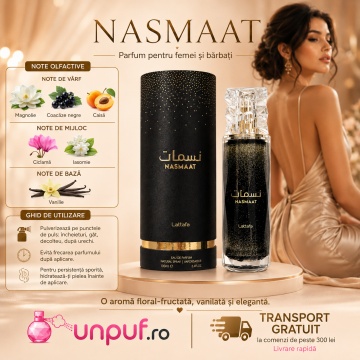 Parfum Arabesc Lattafa Nasmaat EDP 100 ml, Femei și Bărbați, Floral Fructat, Magnolie, Coacăze Negre, Caise, Iasomie și Vanilie - Img 9