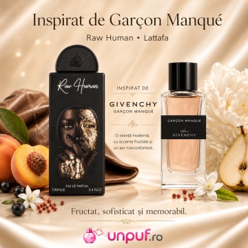 Parfum Arăbesc Lattafa Pride Raw Human EDP 100 ml Unisex, Inspirat Garçon Manqué, Aromă Oriental Lemnoasă cu Caise, Prune, Piper Roz, Osmanthus, Piele, Olibanum, Styrax și Balsam de Brad - Img 8