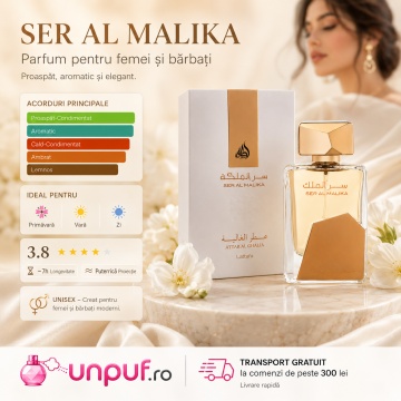 Parfum Arăbesc Lattafa Ser Al Malika 100 ml, Apă de Parfum Unisex, Aromă Condimentată cu Măr, Scorțișoară, Șofran, Ambră, Mosc, Oud și Vanilie - Img 8