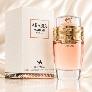 Parfum Arăbesc Le Chameau Arabia Madame EDP 100 ml Damă, Inspirat Coco Mademoiselle, Aromă Oriental Ambrată cu Citrice, Șofran, Flori Albe, Ambră, Mosc, Vanilie și Lemn de Cedru