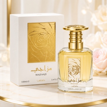 Parfum Arăbesc Mazaaji Lattafa EDP 100 ml Damă, Inspirat Le Parfum Royal Elie Saab, Aromă Citric Florală cu Floare de Portocal, Mandarină, Note Tropicale, Trandafir, Vanilie, Mosc și Lemn de Santal