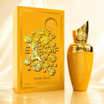 Parfum Arăbesc Milestone Exelof Pure Gold EDP 85 ml Unisex, Inspirat Erba Gold, Aromă Oriental Ambrată cu Portocală Braziliană, Lămâie Siciliană, Bergamotă Calabreză, Ghimbir, Pepene, Pară, Măr Verde, Ambră, Mosc Alb și Vanilie de Madagascar