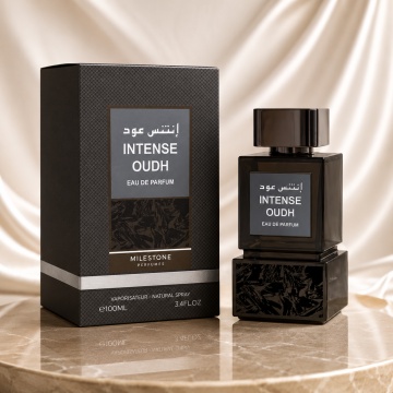 Parfum Arăbesc Milestone Intense Oudh EDP 100 ml Bărbat, Inspirat Oud Wood, Aromă Oriental Lemnoasă cu Bergamotă, Condimente, Șofran, Lemn Cald, Note Rășinoase, Trandafir, Oud, Patchouli, Ambră și Mosc