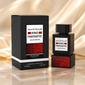 Parfum Arăbesc Milestone King Fantastic EDP 100 ml Bărbat, Aromă Aromatic Orientală cu Citrice, Condimente, Lavandă, Flori Albe, Note Calde, Lemn de Cedru, Ambră și Mosc