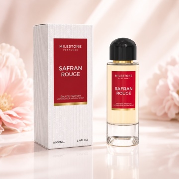 Parfum Arăbesc Milestone Safran Rouge EDP 100 ml Damă, Inspirat Baccarat Rouge 540 Extrait, Aromă Oriental Ambrată cu Citrice, Iasomie, Șofran, Cedru, Ambră, Note Dulci, Ambroxan, Mosc și Rășini