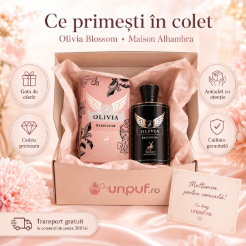 Parfum Arăbesc Olivia Blossom Maison Alhambra EDP 80 ml Damă, Inspirat Olympea Blossom, Aromă Chypre Fructată cu Piper, Trandafir, Coacăză Neagră, Pară, Cașmiran, Paciuli și Vanilie - Img 4