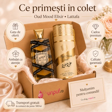 Parfum Arăbesc Oud Mood Gold Lattafa EDP 100 ml Unisex, Inspirat Oud Bouquet Lancome, Aromă Oriental Lemnoasă cu Pimento, Trandafir, Șofran, Caramel, Paciuli, Oud, Ambră, Lemn Uscat și Vanilie - Img 4
