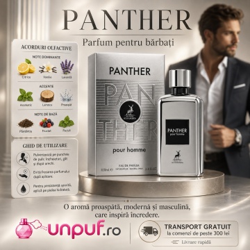 Parfum Arăbesc Panther Pour Homme Maison Alhambra EDP 100 ml Bărbat, Inspirat Phantom Paco Rabanne, Aromă Lemnos Aromatică cu Lămâie, Lavandă, Măr, Note de Fum, Paciuli, Vanilie și Vetiver - Img 9
