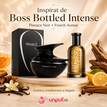 Parfum Arăbesc Pinnace Noir French Avenue 100 ml, Apă de Parfum Unisex, Damă și Bărbat, Inspirat Bottled Intense Boss, Aromă Lemnoasă Condimentată și Aromatic Orientală cu Citrice, Măr, Scorțișoară, Acorduri Aromatice, Flori Albe, Vanilie, Lemn, Accente P - Img 8