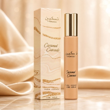 Parfum Arăbesc Taskeen Caramel Cascade Paris Corner 15 ml, Apă de Parfum Unisex, Damă, Bărbat, Aromă Gurmandă cu Caramel, Lapte, Miere, Tonka și Vanilie, Inspirat Bianco Latte