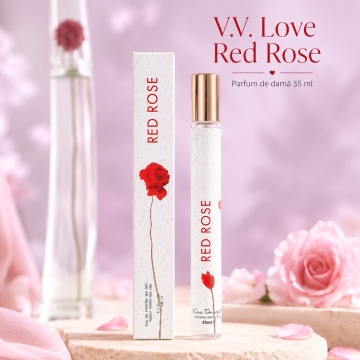 Parfum Damă Red Rose 35 ml V.V. Love, Apă de Parfum, Inspirat de Flower by Kenzo, Aromă Floral Pudrată cu Trandafir Bulgăresc, Violetă de Parma, Coacăze Negre, Vanilie, Mosc Alb și Tămâie
