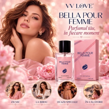 Parfum Dama VV Love Bella Pour Femme, Eau de Parfum EDP, 30 ml, Persistent, Feminin, Elegant, Format Compact, pentru Zi si Seara - Img 6
