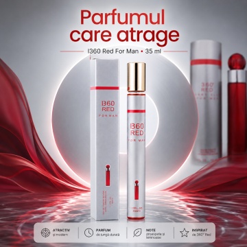 Parfum I360 Red For Man 35 ml, Apă de Parfum Bărbat, Aromă Citrica Proaspăt Condimentată și Lemnoasă, Format Compact, Note de Lămâie Verde, Bergamotă, Scorțișoară, Portocală, Mandarină, Lavandă, Mosc, Vetiver și Lemn de Santal - Img 7