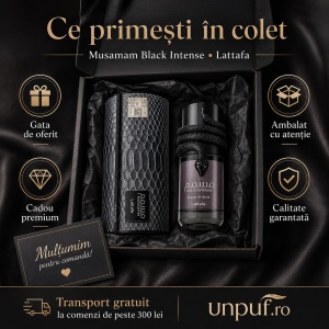 Parfum Lattafa Musamam Black Intense 100 ml, Apă de Parfum Bărbat, Aromă Lemnos Condimentată, Note de Bergamotă, Lavandă, Nucșoară, Salvie, Cedru, Patchouli și Tonka - Img 5