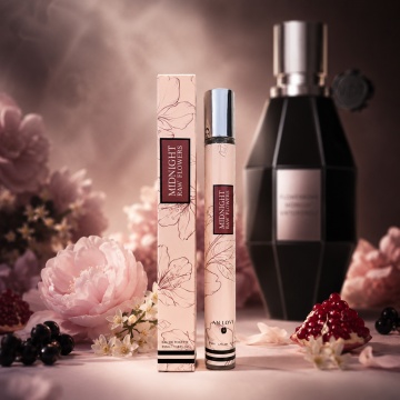 Parfum Midnight Raw Flowers 35 ml, Apă de Parfum Damă, Aromă Fructat Florală, Dulce și Moscată, Format Compact, Note de Coacăze Negre, Rodie, Iasomie de Noapte, Bujor, Mosc Alb și Vanilie