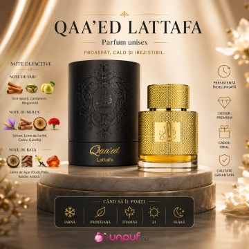 Parfum Qaa’ed Lattafa 100 ml, Eau de Parfum unisex, aromă orientală caldă cu scorțișoară, cardamom, bergamotă, șofran, oud, vanilie și ambră - Img 11