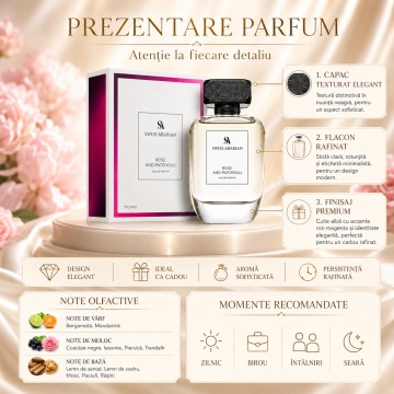 Parfum Rose and Patchouli Eau de Parfum 100ml, tip arăbesc, Damă - Img 3