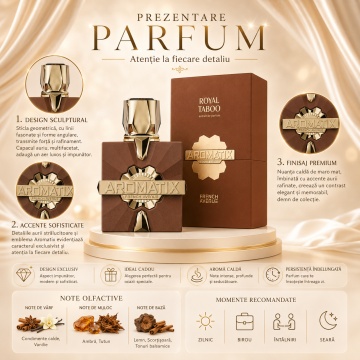 Parfum Unisex Arăbesc French Avenue Royal Taboo Aromatix 100 ml, Extract de Parfum, Inspirat de Centaurus Creed, Aromă Oriental Ambrată cu Citrice, Condimente, Șofran, Vanilie, Scorțișoară, Ambră, Tutun, Rășini, Mosc, Lemn de Cedru și Tonuri Balsamice - Img 3