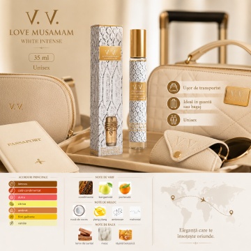 Parfum Unisex Arăbesc Musamam White Intense 35 ml V.V. Love, Apă de Parfum, Inspirat de Musamam White Intense Lattafa, Aromă Exotică Cremoasă cu Cocos, Bergamotă, Portocală, Ylang Ylang, Lemn de Santal, Mosc și Rășină Benzoică - Img 3