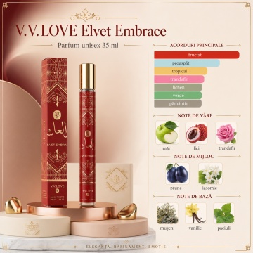 Parfum Unisex Arăbesc Velvet Embrace 35 ml V.V. Love, Inspirat de Bade'e Al Oud Sublime Lattafa, Aromă Fructată și Elegantă cu Măr, Lici, Trandafir, Prune, Iasomie, Vanilie, Mușchi și Paciuli - Img 3