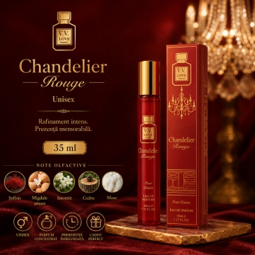 Parfum Unisex Chandelier Rouge 35 ml V.V. Love, Inspirat de Baccarat Rouge 540 Extrait de Parfum, Aromă Intensă cu Șofran, Migdale Amare, Iasomie, Cedru și Mosc - Img 7