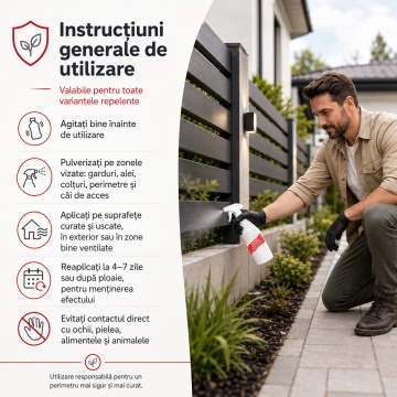 Repelent natural anti câini și pisici, soluție profesională 100% naturală, pentru protejarea curților, grădinilor, teraselor și zonelor exterioare, 500 ml, 4x Stickere - Img 2
