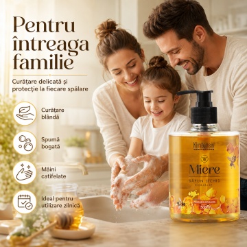Săpun lichid Klintensiv, parfum Miere, spumă fină, efect emolient și protectiv, peste 94% ingrediente biodegradabile, pentru mâini și tegumente, 500 ml, 4x Stickere - Img 3