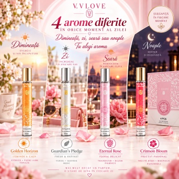 Set 4 Parfumuri V.V. Love 35 ml, Golden Horizon, Guardian's Pledge, Eternal Rose, Crimson Bloom, set cadou, pentru Femei - Img 4
