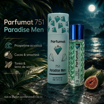 Set Apa de parfum Parfumat 751 Paradise Men, Barbat, 35 ml si Gentuta cosmetice - Img 6