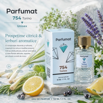 Set Apa de parfum Parfumat 754 Torino, Unisex, 50 ml si Gentuta cosmetice - Img 4