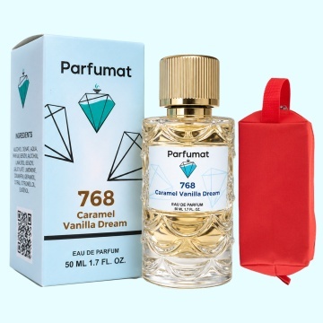Set Apa de parfum Parfumat 768 Caramel Vanilla Dream, Unisex, 50 ml si Gentuta cosmetice