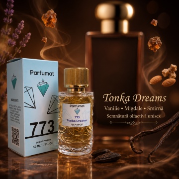 Set Apa de parfum Parfumat 773 Tonka Dreams, Unisex, 50 ml si Gentuta cosmetice - Img 6