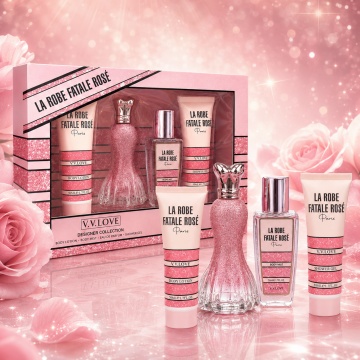 Set Cadou Damă V.V. Love La Robe Fatale Rose 4 Piese, Body Lotion, Body Mist, Eau de Parfum și Shower Gel 4x50 ml, Inspirat din La Petite Robe Noire Guerlain - Img 7