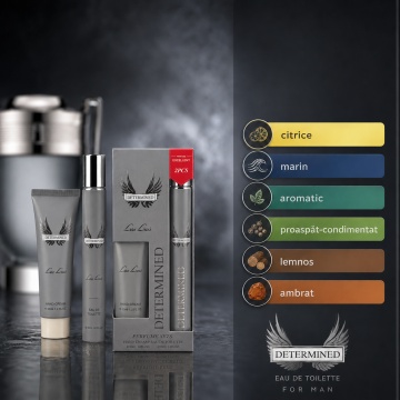 Set Determined For Man 2x35 ml, Apă de Toaletă Bărbat 35 ml + Cremă de Mâini 35 ml, Aromă Masculină Proaspătă, Acvatică, Citrată și Lemnoasă, Note Marine, Grapefruit, Mandarină, Frunză de Dafin, Iasomie, Ambergris, Lemn de Guaiac, Lichen și Paciuli - Img 5