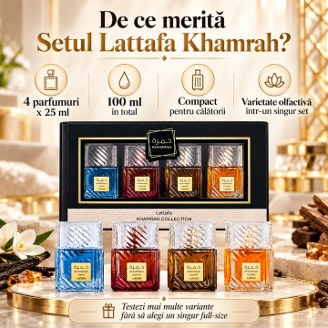 Set Lattafa Khamrah 4 x 25 ml Gift Pack, Waha, Dukhan, Qahwa, Khamrah - Img 3
