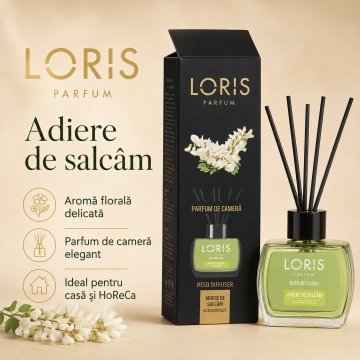 Set parfum odorizat de camera cu betisoare parfumate, miros placut persistent, LORIS PARFUM, esenta Adiere de Salcam, 120 ml