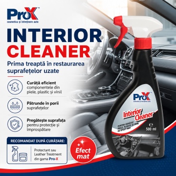 Soluție curățat interior auto PRO X Interior Cleaner, pentru piele, plastic și vinil, curățare rapidă habitaclu, emulsionează murdăria, utilizare ca atare, 500 ml, 4x Stickere - Img 6