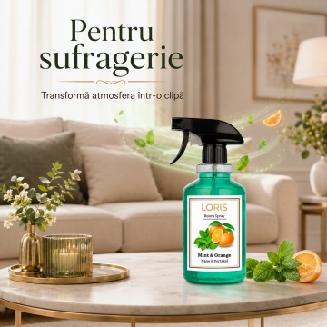 Spray Odorizant Loris Pafum Mint & Orange, 500 ml, pentru Cameră, Hol, Baie și Auto, Aromă Fresh de Mentă și Portocală - Img 5