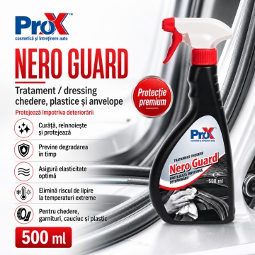 Tratament chedere și anvelope PRO X Nero Guard, dressing pentru cauciuc și plastic, curăță, hidratează, reînnoiește și protejează garnituri auto, chedere, plastice și anvelope, 500 ml, 4x Stickere - Img 6