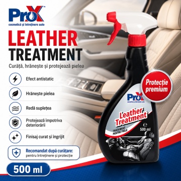 Tratament piele auto PRO X Leather Treatment, pentru piele naturală și sintetică, curățare ușoară, hrănire, protecție și reîmprospătare, efect antistatic, 500 ml, 4x Stickere - Img 6
