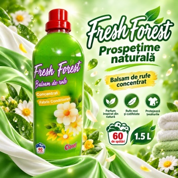 Balsam de Rufe Concentrat Cloret Fresh Forest, Fabric Conditioner, 60 Spălări, Parfum Fresh, Fabricat în România, 1.5L - Img 3