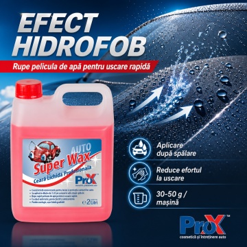 Ceară auto concentrată PRO X Super Wax, pentru uscare rapidă și protecție caroserie, efect hidrofob, luciu intens, protecție antistatică și anticorozivă, 2 L, 4x Stickere - Img 3