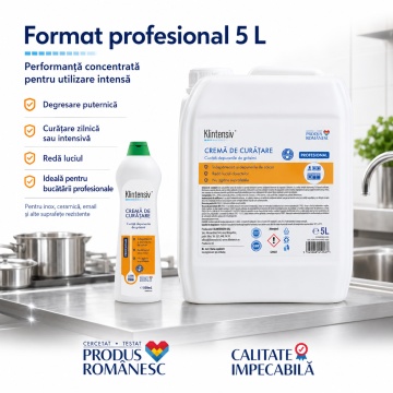 Cremă profesională de curățare Klintensiv, pentru inox, email, ceramică, sticlă și metale rezistente la acid, îndepărtează grăsimea, calcarul și murdăria, nu zgârie, 500 ml, 4x Stickere - Img 5