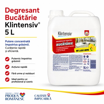 Degresant bucătărie Klintensiv, soluție profesională pentru grăsime arsă și murdărie persistentă, pentru hote, plite, cuptoare, grătare, tăvi, inox și suprafețe lavabile, 5 L, 4x Stickere - Img 2